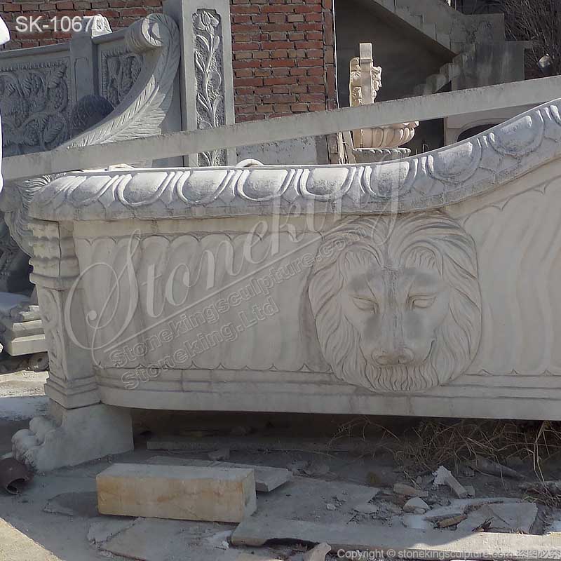 Manufacturer Hand Carved Luxury Solid White Marble Bathtub with Lion Head for sale