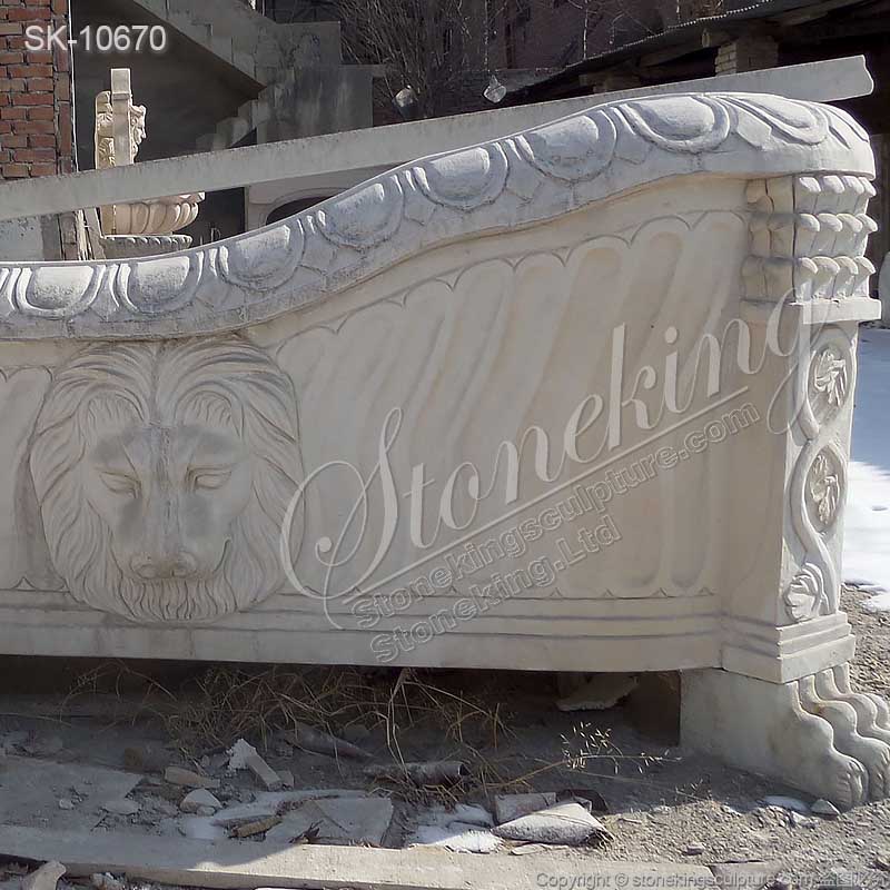 Manufacturer Hand Carved Luxury Solid White Marble Bathtub with Lion Head for sale