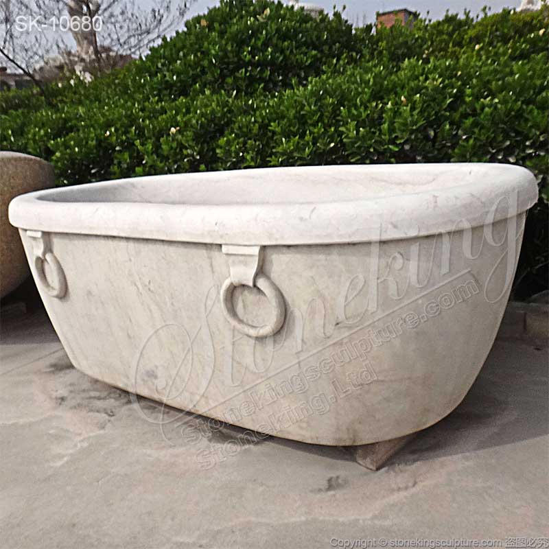 Factory Price Natural Stone White Marble Oval Freestanding Bathtub for sale 