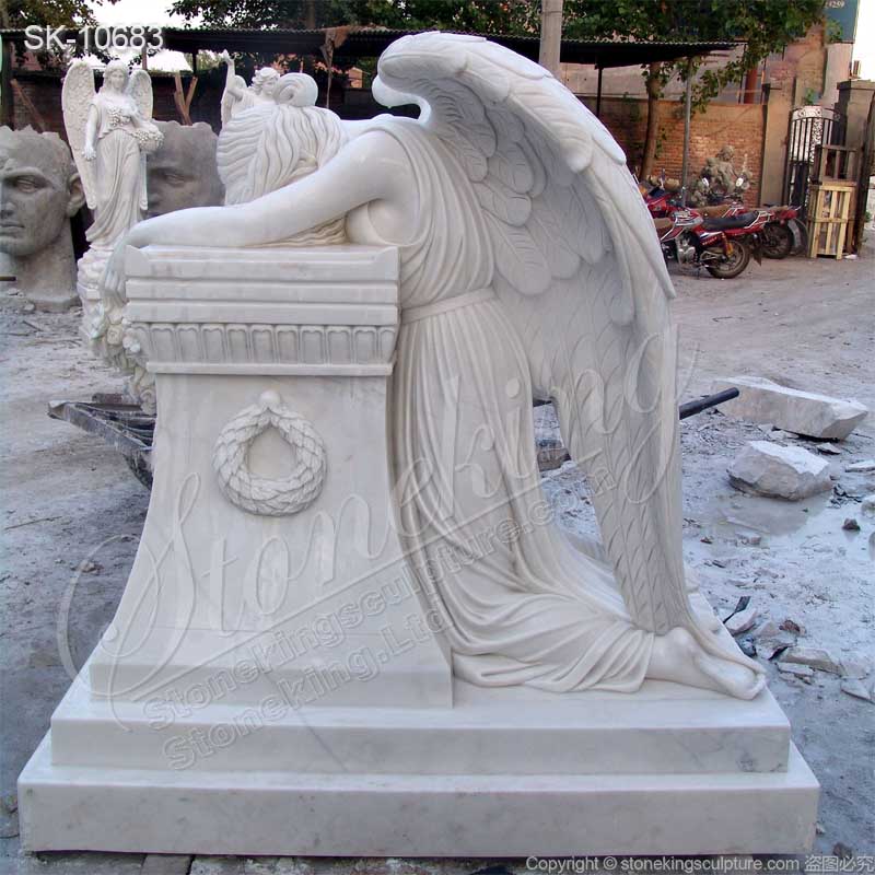  Hand Carved White Marble Headstone of Weeping Angel Statue for Cemetery and Graveyard for sale