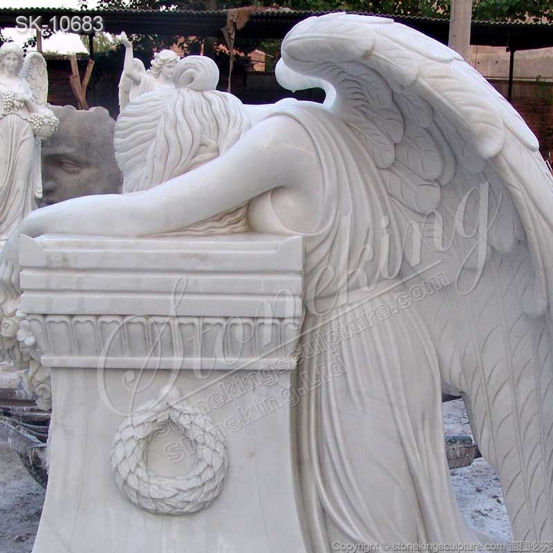  Hand Carved White Marble Headstone of Weeping Angel Statue for Cemetery and Graveyard for sale