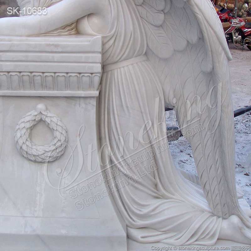  Hand Carved White Marble Headstone of Weeping Angel Statue for Cemetery and Graveyard for sale