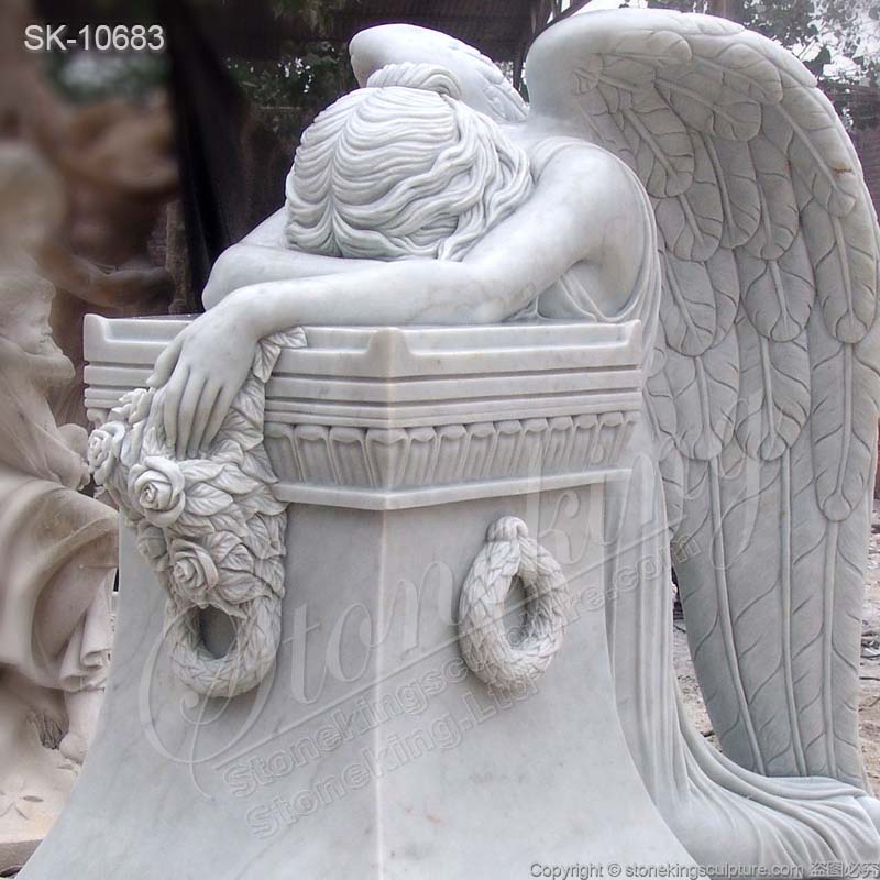  Hand Carved White Marble Headstone of Weeping Angel Statue for Cemetery and Graveyard for sale