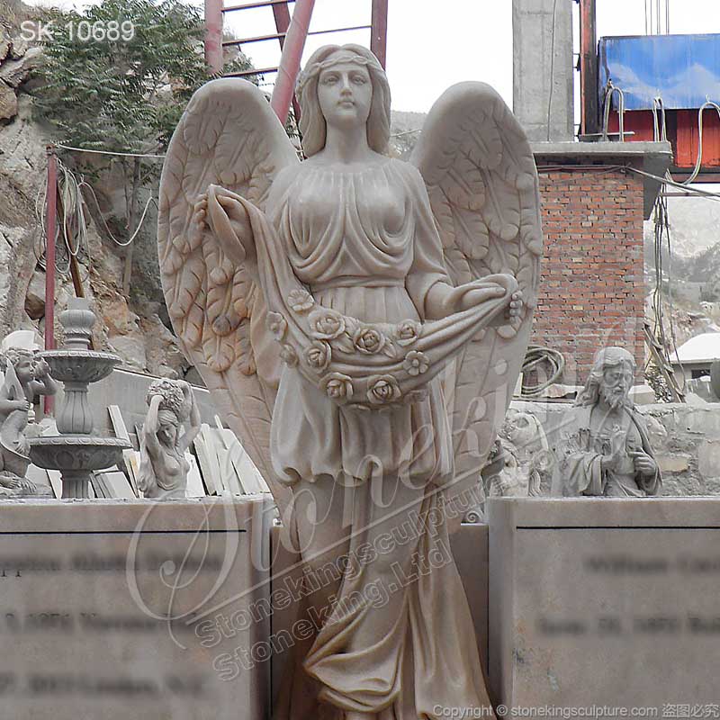 Factory Supply Solid Marble Outdoor Personalized Memorial Angel Statue for Cemetery for sale 