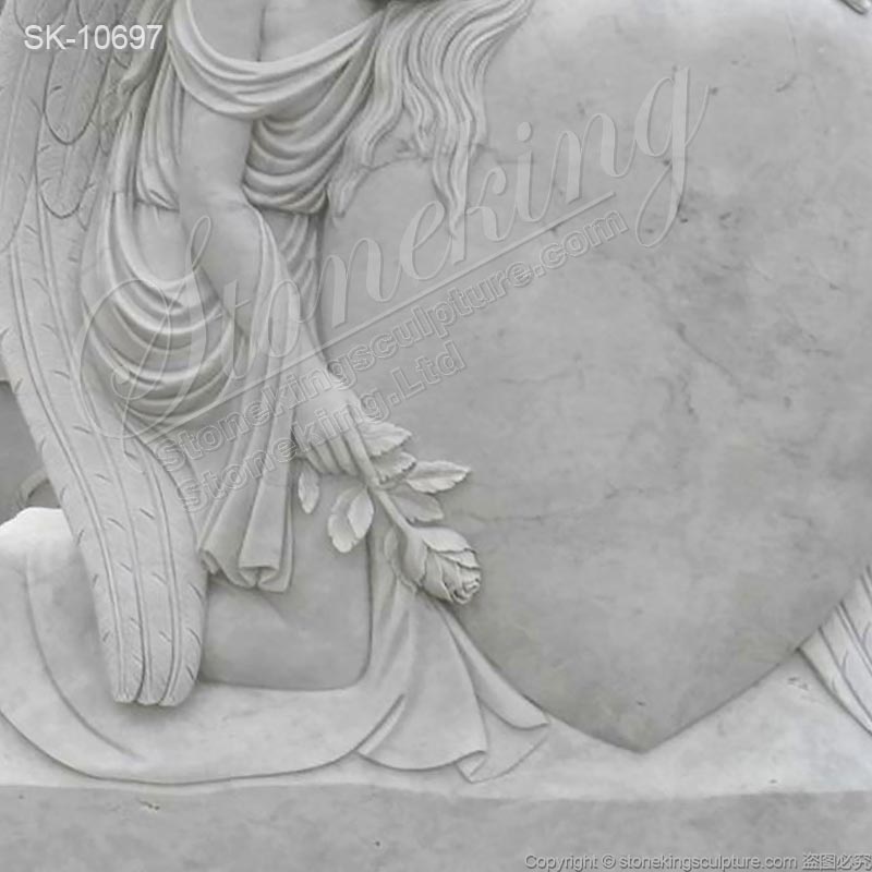 Handcrafted White Marble Heart Shaped Headstone with Angel Staute for Graves for sale 