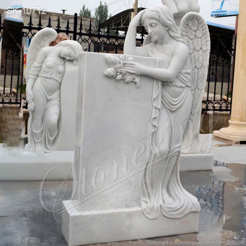 Hand Carved White Marble Angel Tombstone for Cemetery or Graveyard for sale