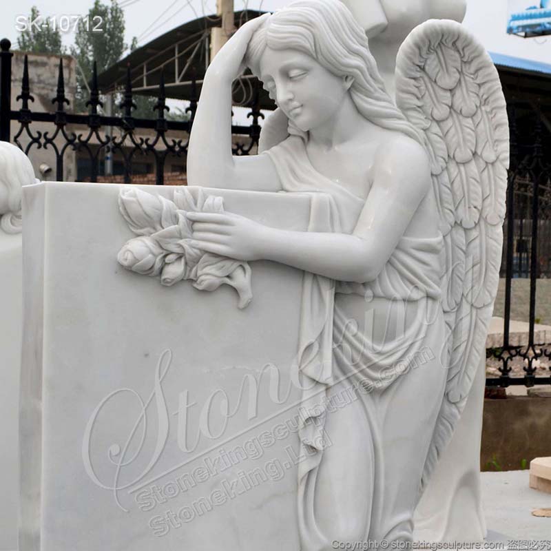 Hand Carved White Marble Angel Tombstone for Cemetery or Graveyard for sale