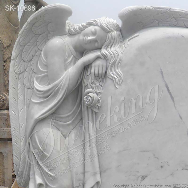 Memorial White Marble Standing Angel Headstone for Cemetery and Graves for sale 