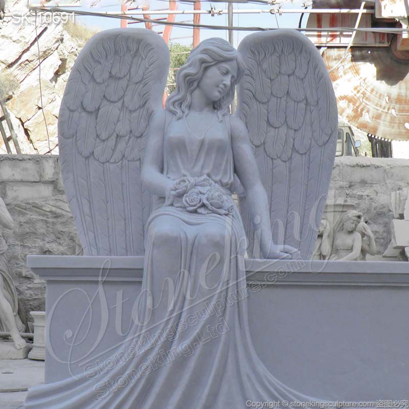 Factory Supplier Outdoor White Marble Sitting Grieving Angel Statue for Graves for sale 