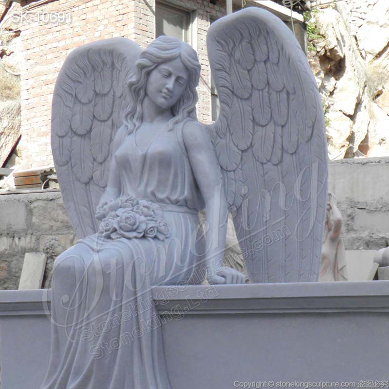 Factory Supplier Outdoor White Marble Sitting Grieving Angel Statue for Graves for sale 