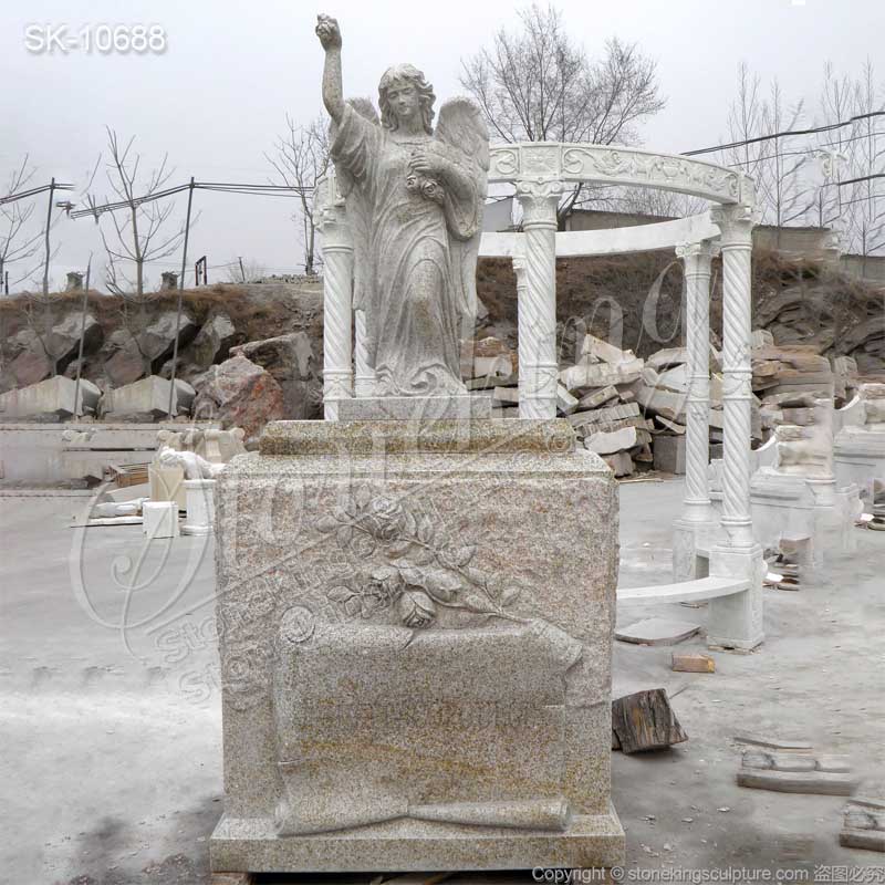 Hand Carved Solid Granite Headstone with Standing Angel Statue for Graves for sale