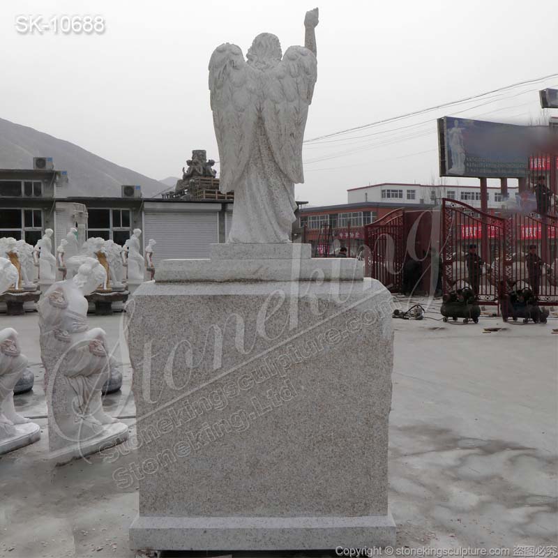 Hand Carved Solid Granite Headstone with Standing Angel Statue for Graves for sale