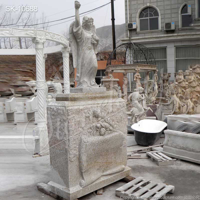 Hand Carved Solid Granite Headstone with Standing Angel Statue for Graves for sale