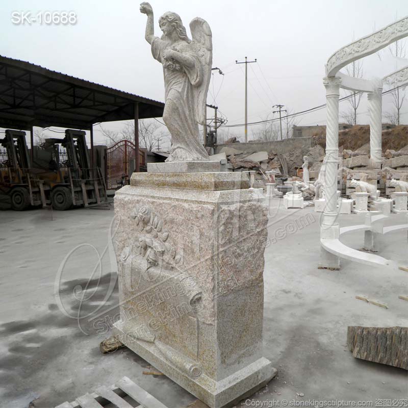 Hand Carved Solid Granite Headstone with Standing Angel Statue for Graves for sale