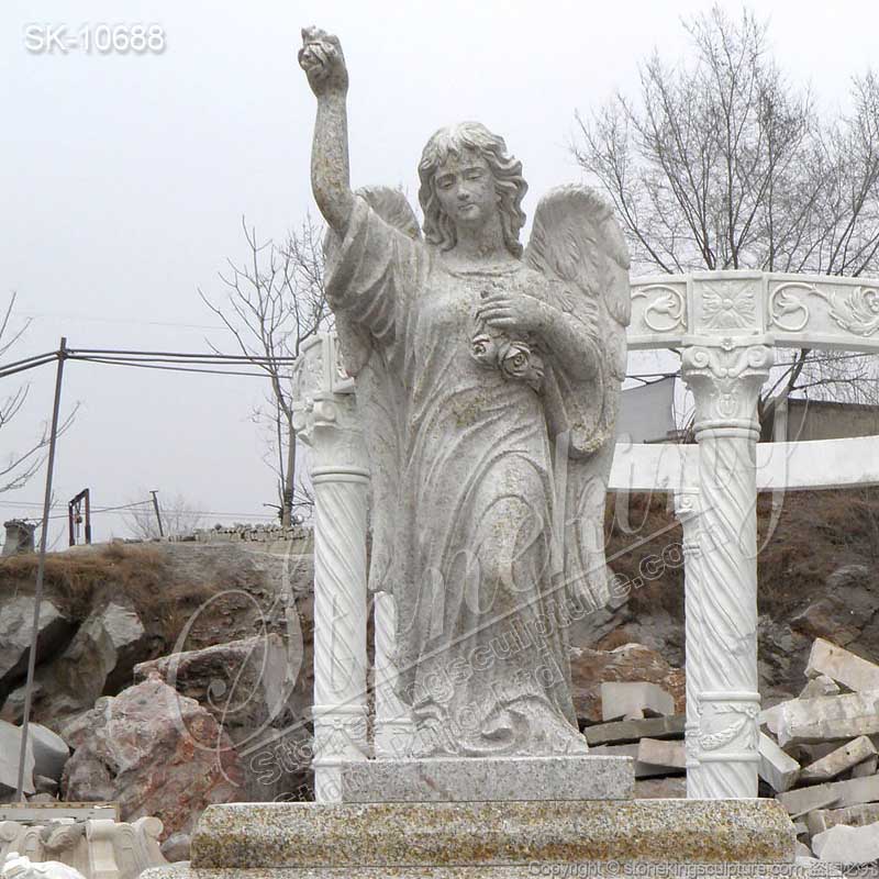 Hand Carved Solid Granite Headstone with Standing Angel Statue for Graves for sale