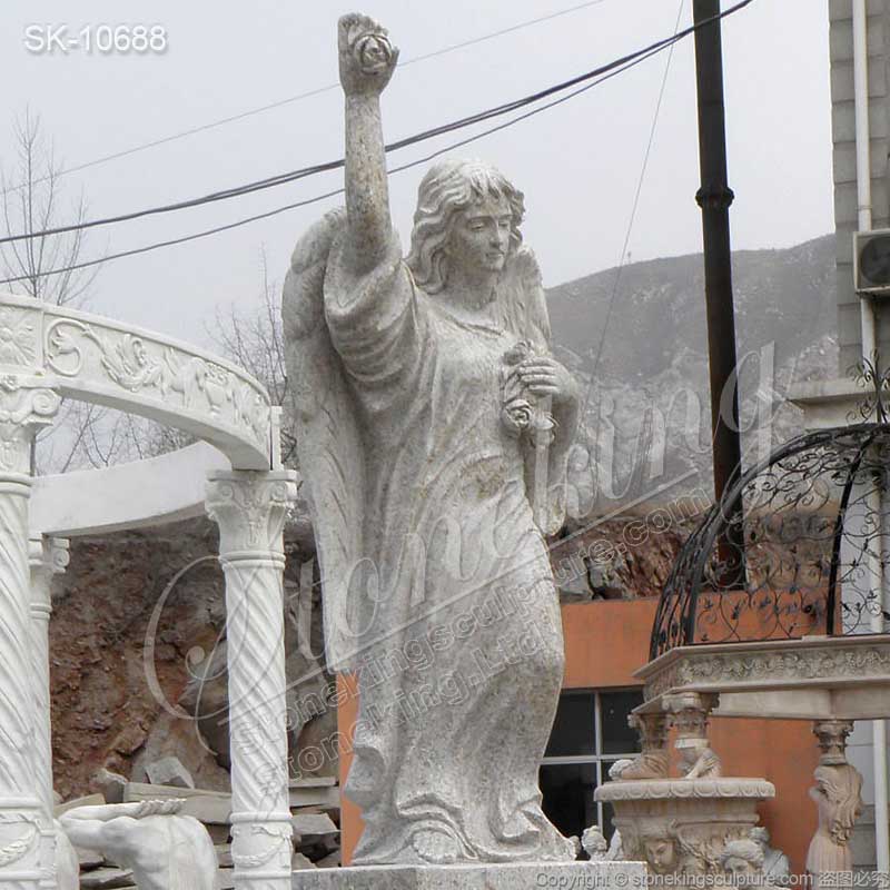 Hand Carved Solid Granite Headstone with Standing Angel Statue for Graves for sale