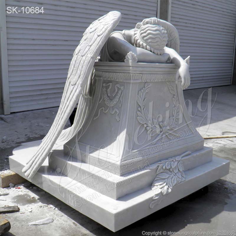 Wholesale White Marble Crying Angel Statue Gravestone for Cemetery for sale 