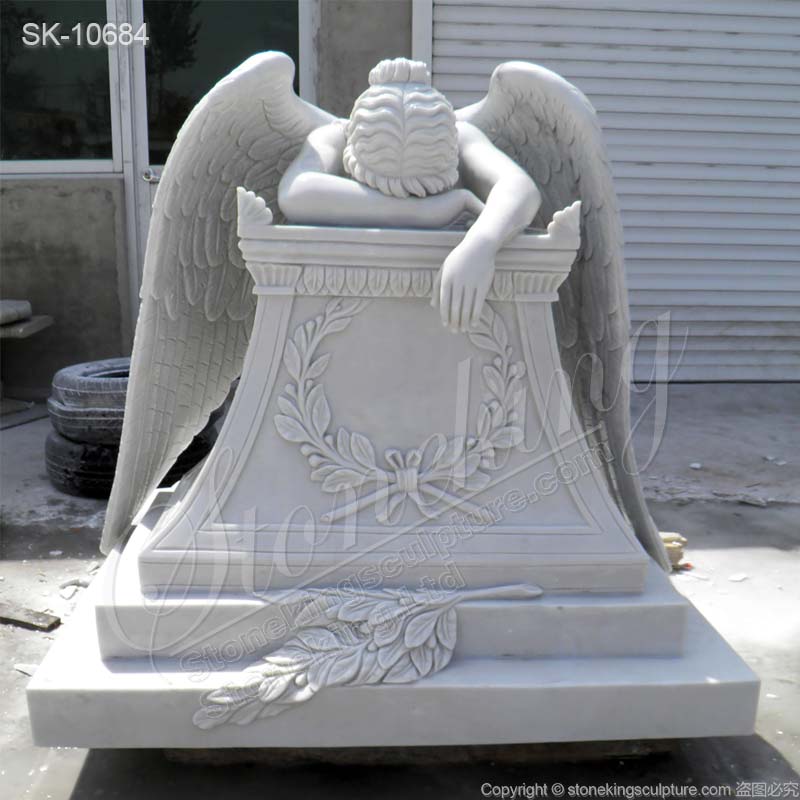 Wholesale White Marble Crying Angel Statue Gravestone for Cemetery for sale 