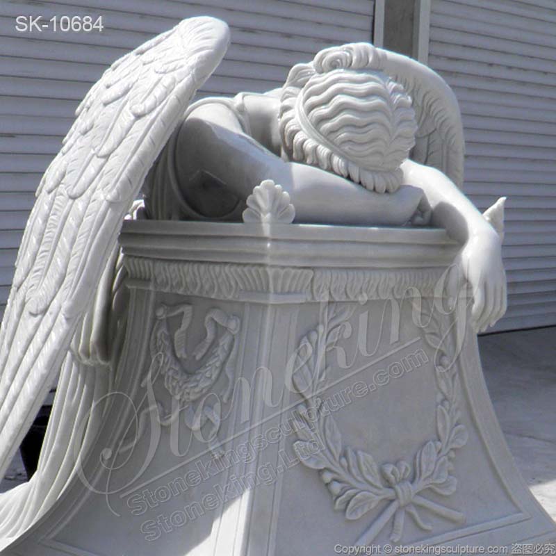 Wholesale White Marble Crying Angel Statue Gravestone for Cemetery for sale 