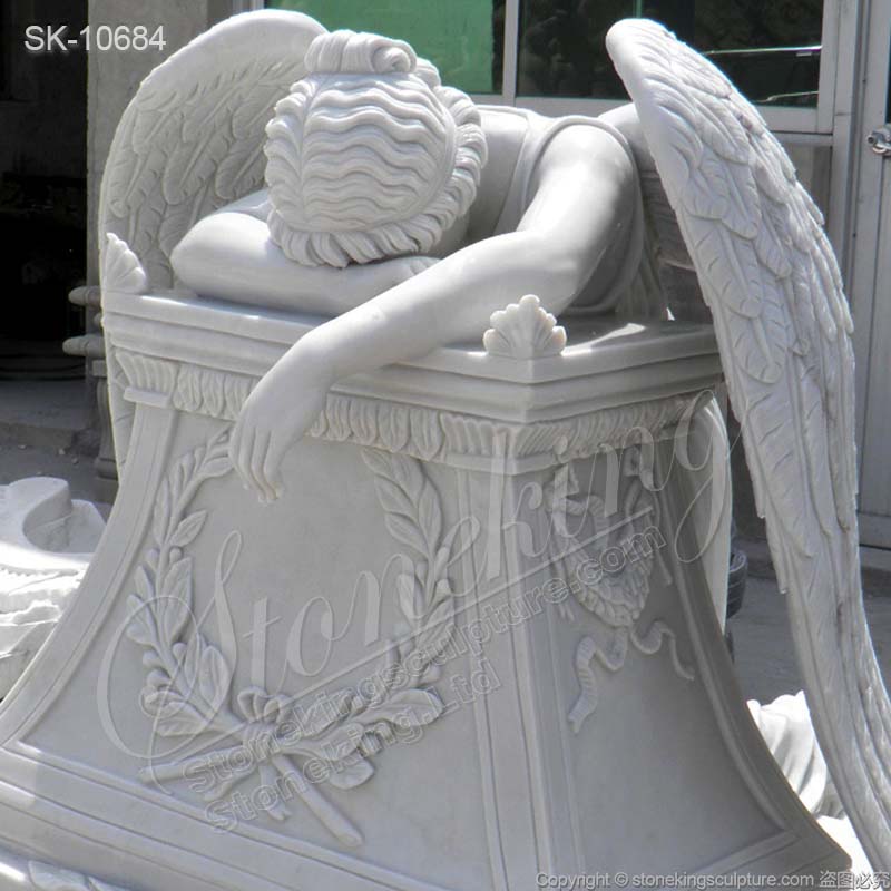 Wholesale White Marble Crying Angel Statue Gravestone for Cemetery for sale 