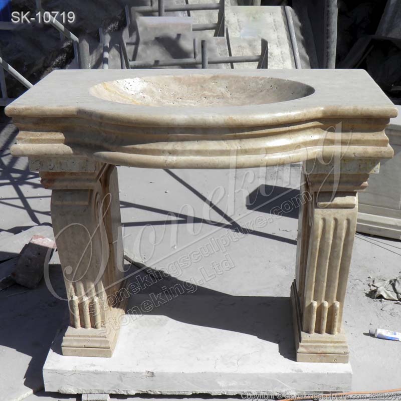 Factory Supplier Natural Travertine Stone Bathroom Sink Basin with Pedestal for sale