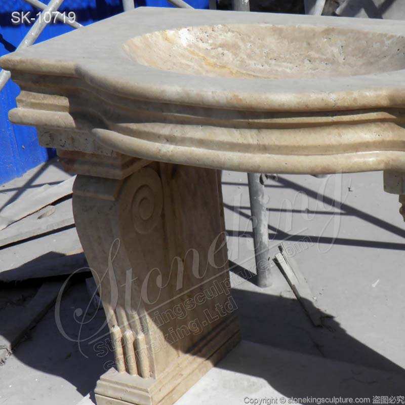 Factory Supplier Natural Travertine Stone Bathroom Sink Basin with Pedestal for sale