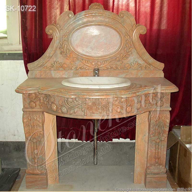  Hand Carved Luxury Marble Bathroom Sink Vanity with Backsplash and Pedestals for sale 