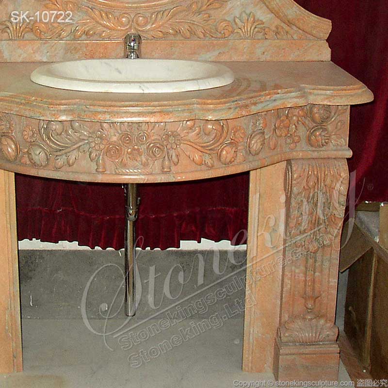  Hand Carved Luxury Marble Bathroom Sink Vanity with Backsplash and Pedestals for sale 