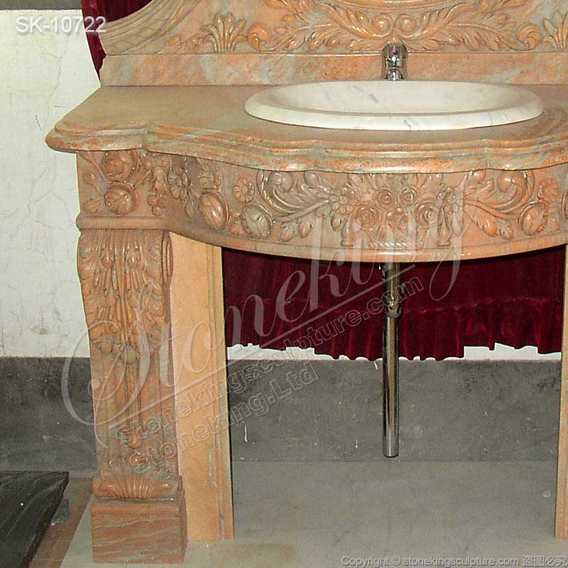  Hand Carved Luxury Marble Bathroom Sink Vanity with Backsplash and Pedestals for sale 