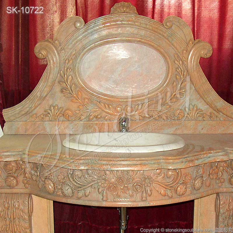  Hand Carved Luxury Marble Bathroom Sink Vanity with Backsplash and Pedestals for sale 