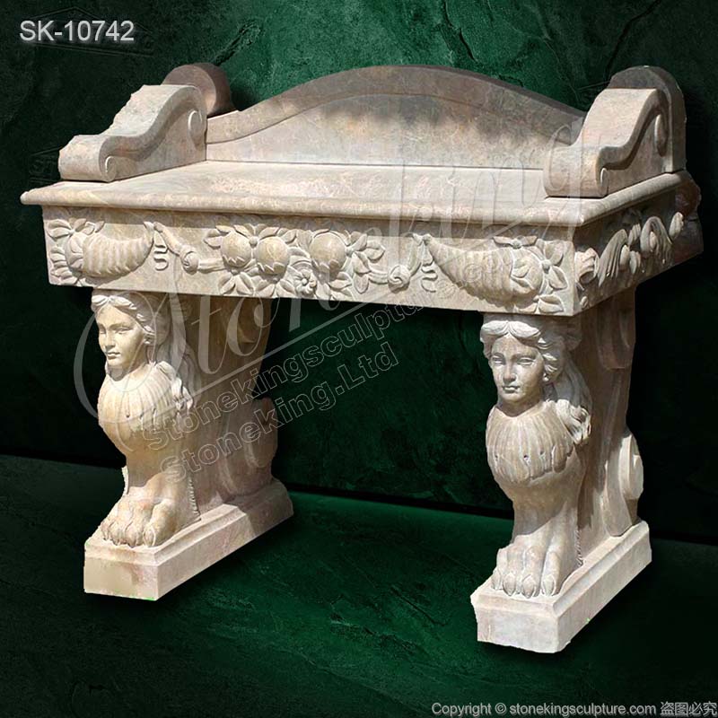 Hand Carved Antique Marble Sink Basin with Sphinx and Pedestals for Bathroom for sale 