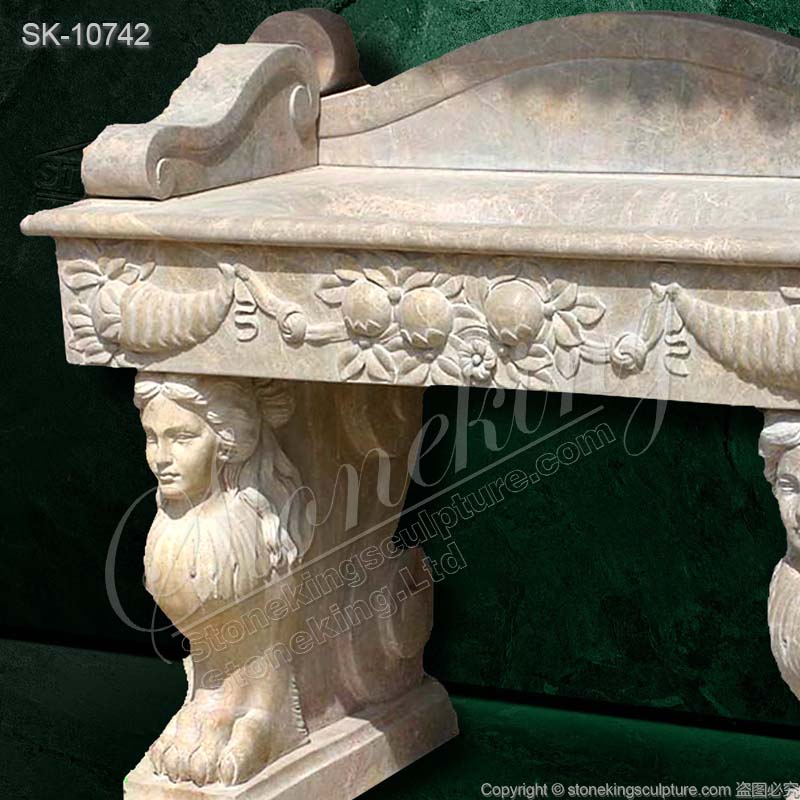 Hand Carved Antique Marble Sink Basin with Sphinx and Pedestals for Bathroom for sale 