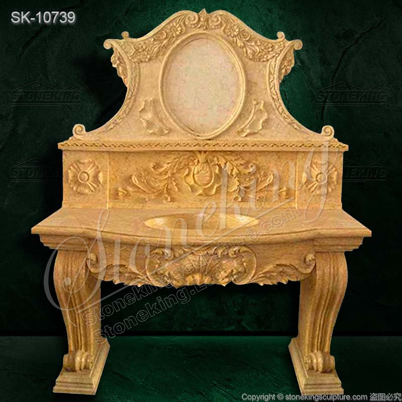 Factory Price High Quality Solid Marble Pedestal Sink Basin with Backsplash for sale