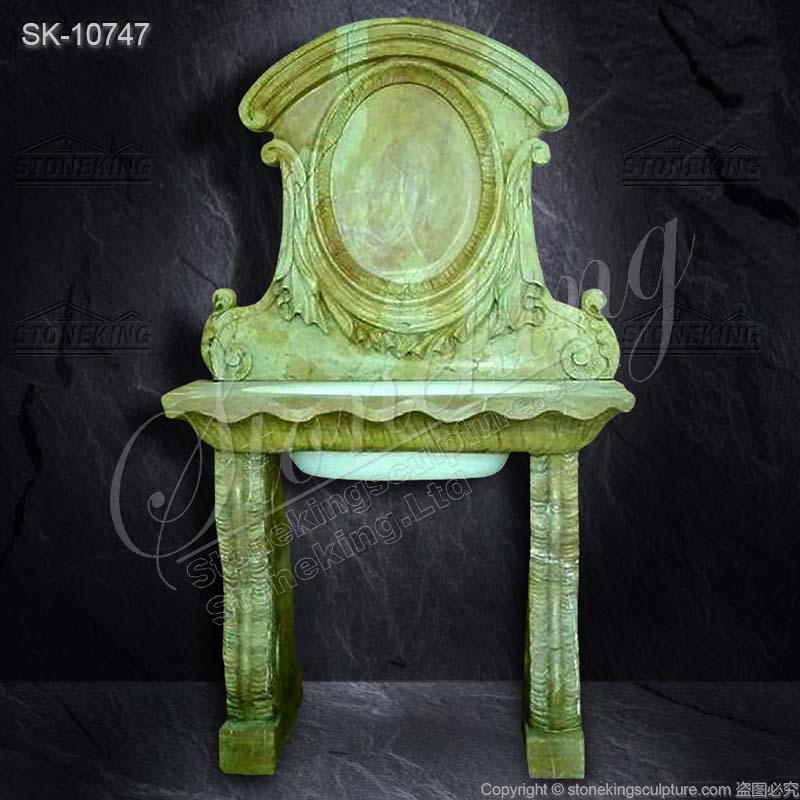  Hand Carved Custom Marble Sink with Pedestals and Backsplash for Bathroom for sale