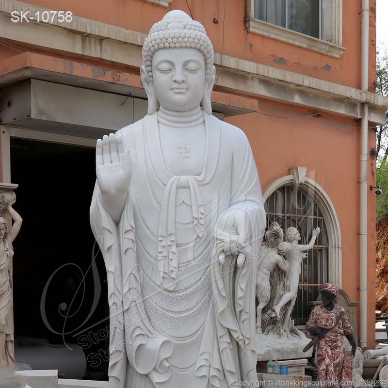 Factory Supply Large White Marble Standing Buddha Statue for Outdoor Garden Decoration for sale 