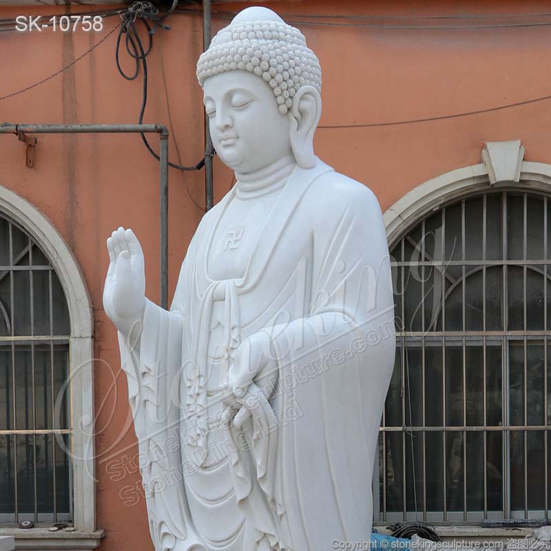 Factory Supply Large White Marble Standing Buddha Statue for Outdoor Garden Decoration for sale 