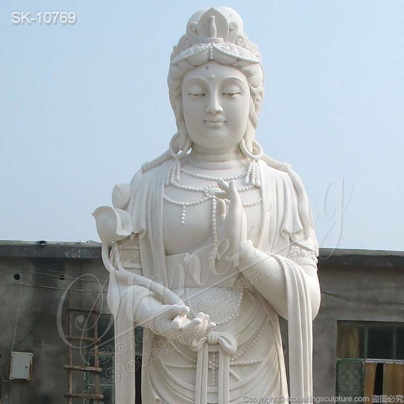 Factory Supply Large Outdoor White Marble Standing Kuan Yin Statue for Garden Decor for sale 