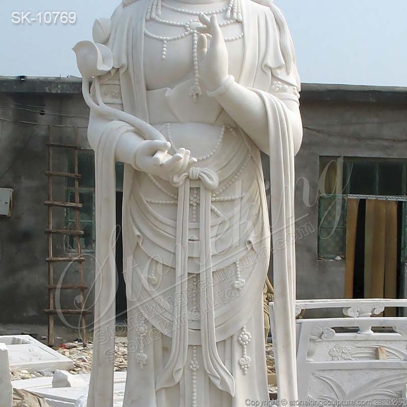 Factory Supply Large Outdoor White Marble Standing Kuan Yin Statue for Garden Decor for sale 