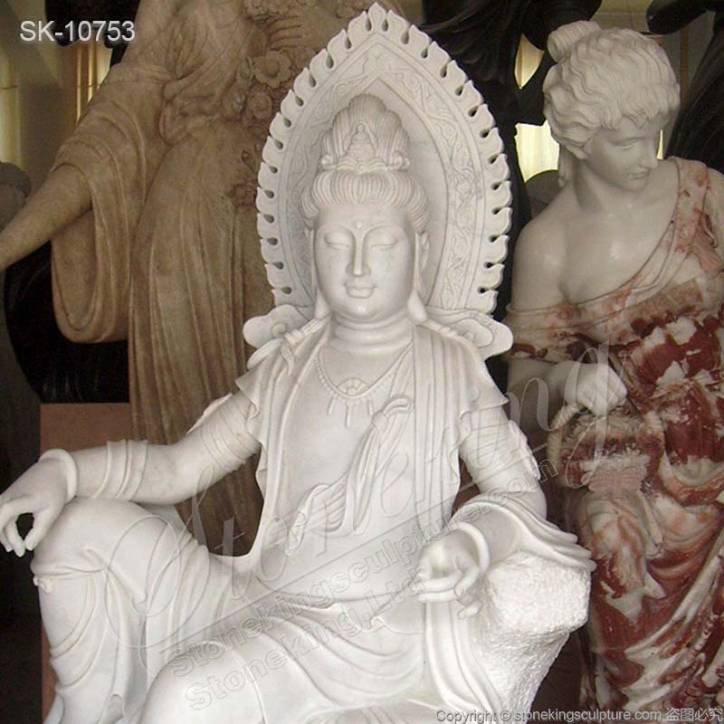 Factory Price White Marble Female Buddha Guan Yin Garden Statue for Outdoor and Indoor Decor for sale 