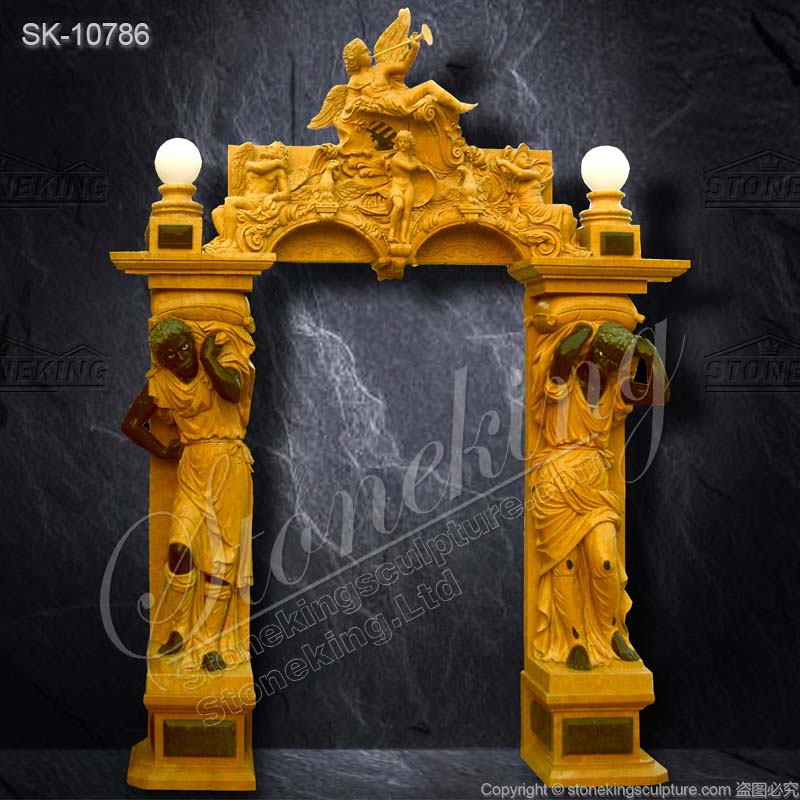 European Style Hand Carved Marble Door Frame with Angel and Blackamoor Sculptures for sale  