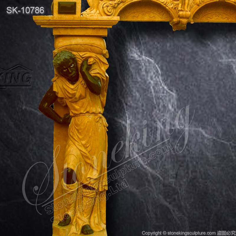 European Style Hand Carved Marble Door Frame with Angel and Blackamoor Sculptures for sale  