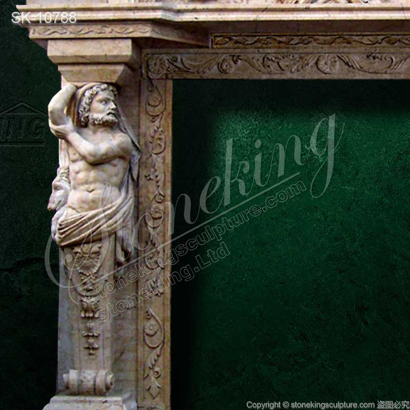 Custom Design Luxury Hand Carved Marble Entryway with Cherubs and Atlantes for sale