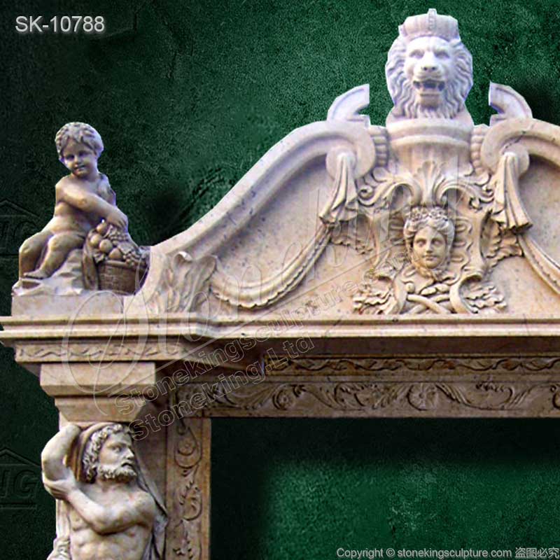 Custom Design Luxury Hand Carved Marble Entryway with Cherubs and Atlantes for sale