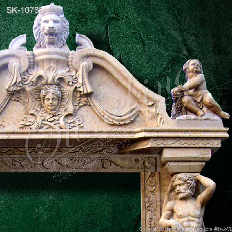 Custom Design Luxury Hand Carved Marble Entryway with Cherubs and Atlantes for sale