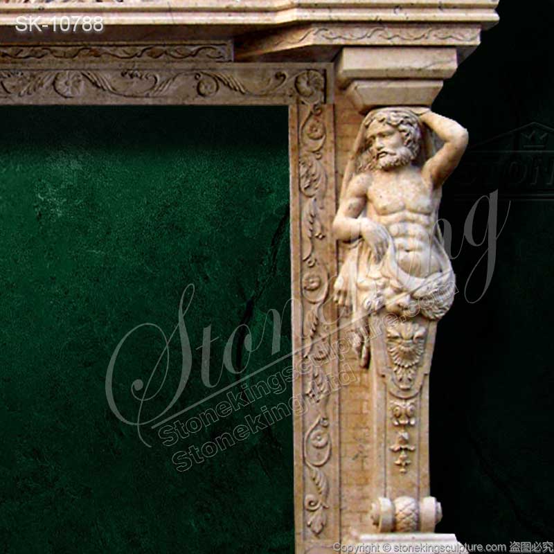 Custom Design Luxury Hand Carved Marble Entryway with Cherubs and Atlantes for sale