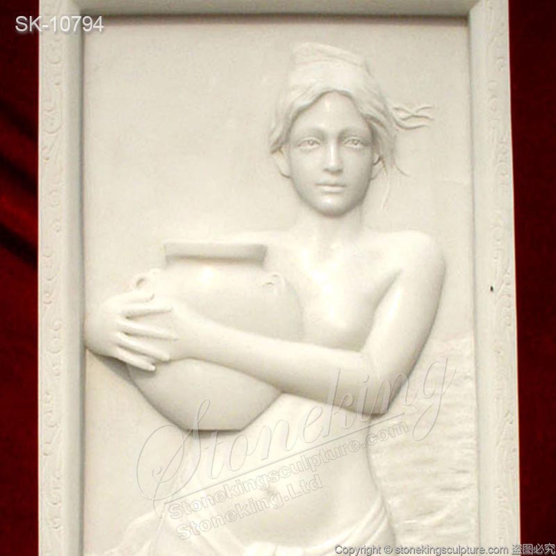 Beautiful Hand Carved White Marble Woman Bas Relief Art Sculpture for Home Decor for sale 