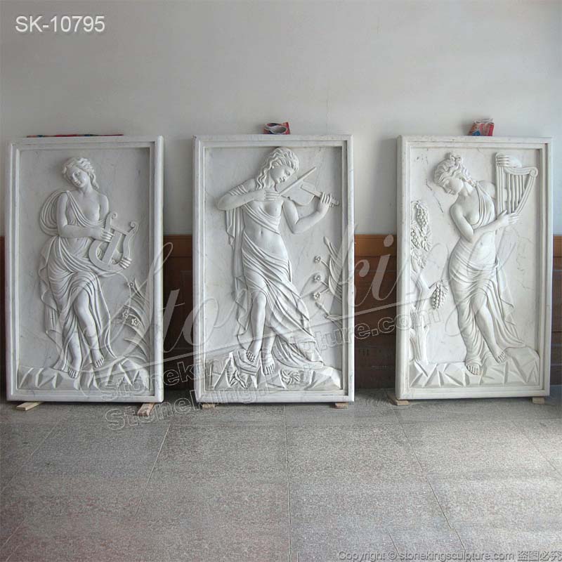 Wholesale Hand Carved Marble Wall Relief Sculpture of Women Playing Instruments for sale 