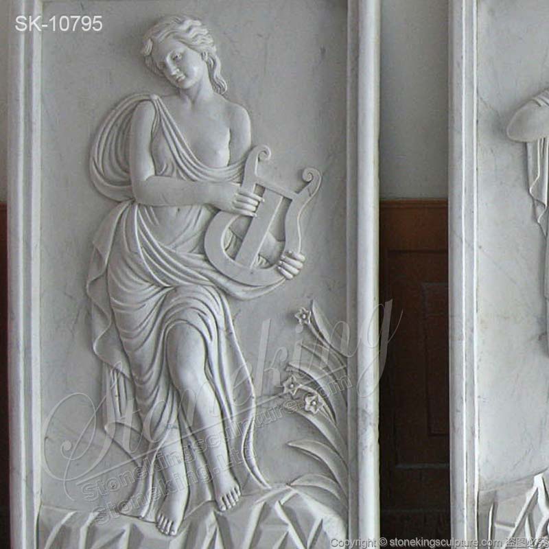 Wholesale Hand Carved Marble Wall Relief Sculpture of Women Playing Instruments for sale 