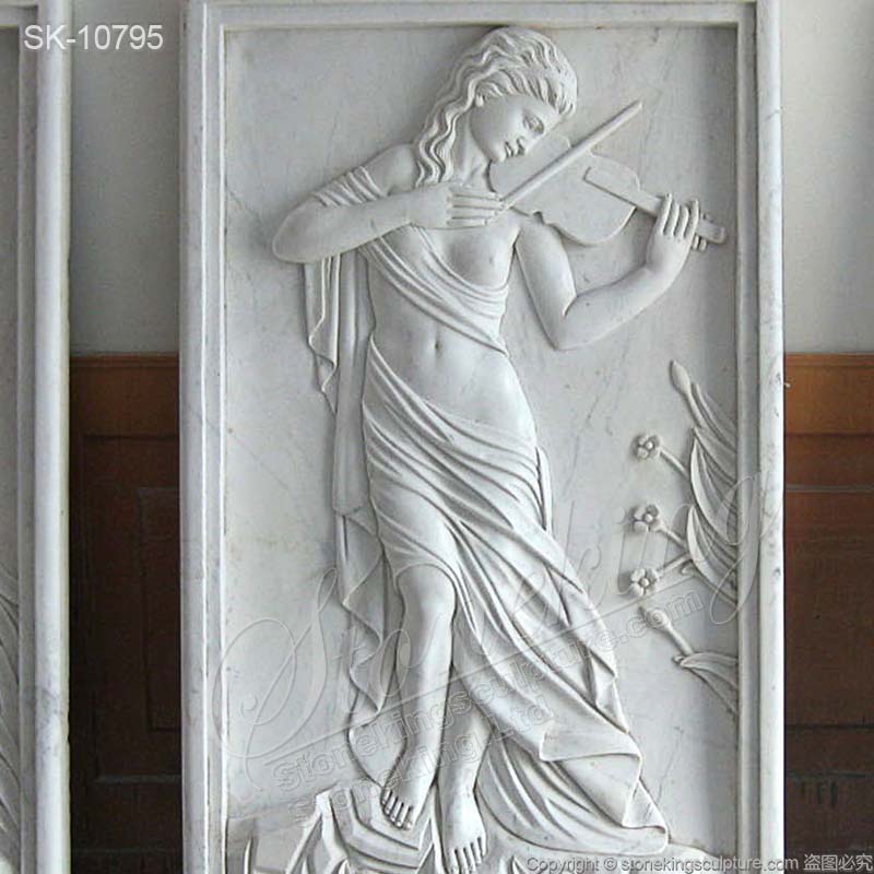 Wholesale Hand Carved Marble Wall Relief Sculpture of Women Playing Instruments for sale 