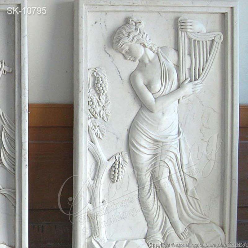 Wholesale Hand Carved Marble Wall Relief Sculpture of Women Playing Instruments for sale 